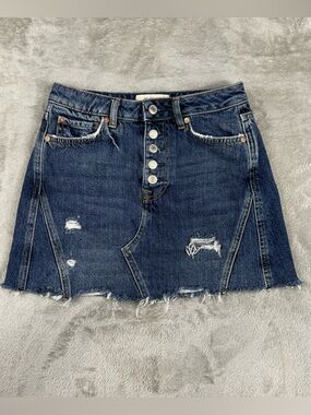 We the Free Denim Jean Skirt Size 26 Womens Distressed Short Mini Button Fly
